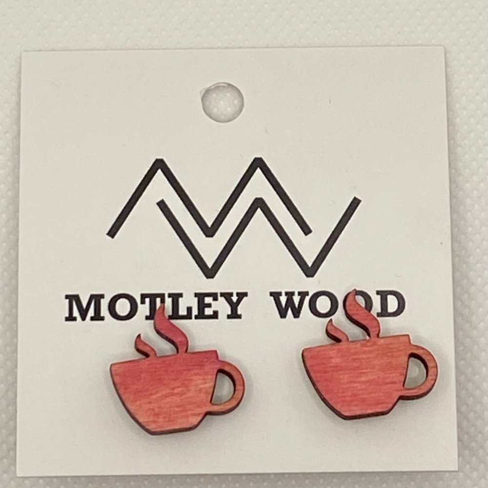 Pink Wood stain coffee stud earrings